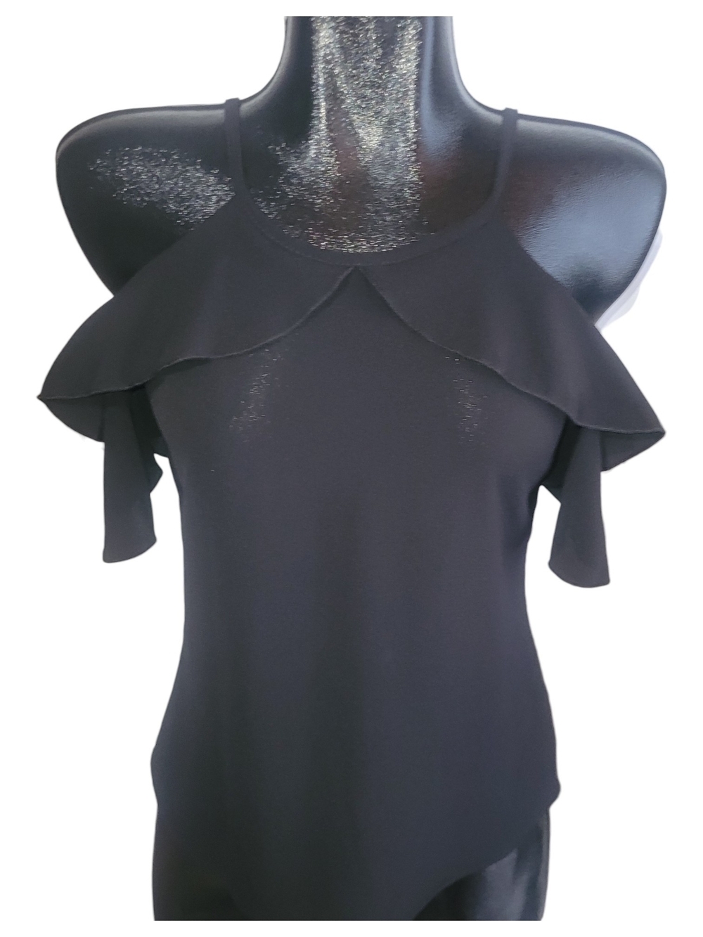 Black Cold-Shoulder Ruffled Short Sleeve Women's Top Size S